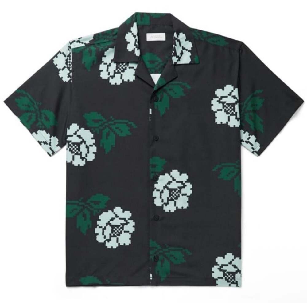 ✨SALE Saturdays NYC - Canty Rose Camp Printed Voile Shirt Black XL Aloha Shirt
